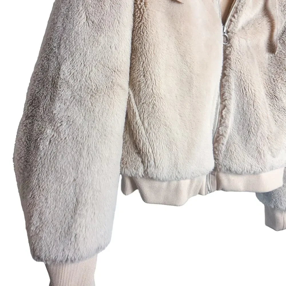 ATHLETA Ritual Faux Fur Bomber Hoodie Jacket Abalone Grey Sz. XS - Picture 6 of 9